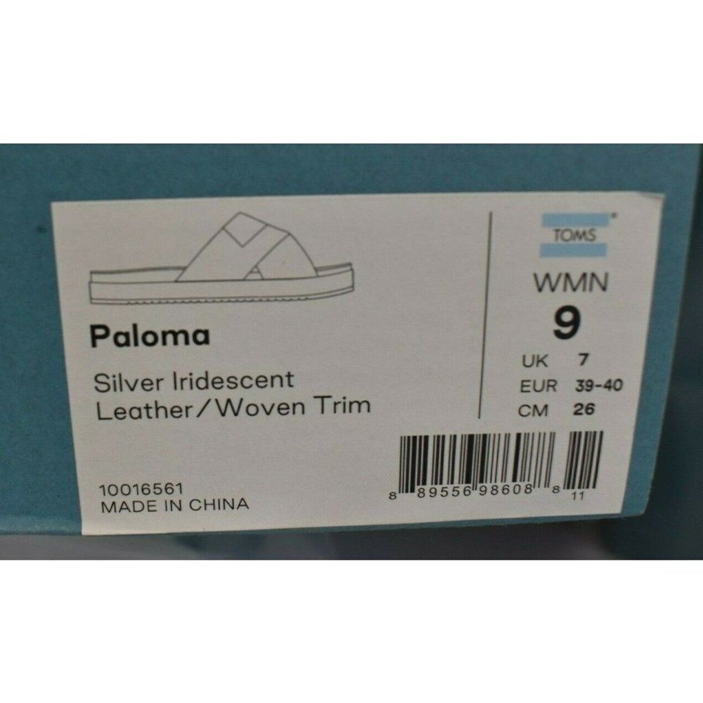 Toms Womens Size 9 Silver Iridescent Leather Woven Trim Paloma Platform Slide - Picture 10 of 10